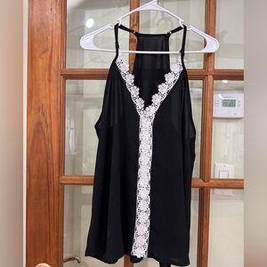 Black with White Lace Trim Racerback Camisole